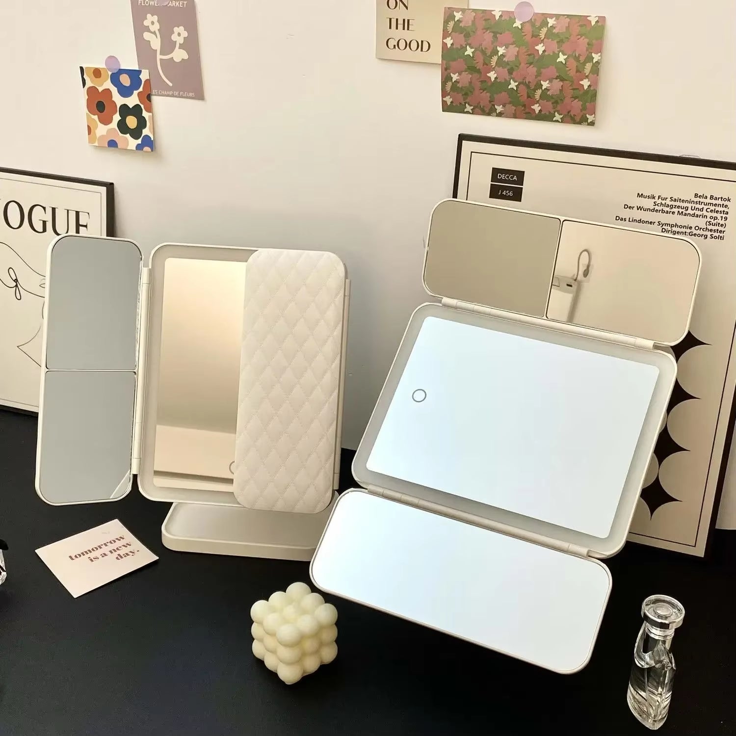 Trifold Makeup Mirror LED Lights Dorm Dressing Mirror Beauty Light up Your Fill Light with Smart Complementary Makeup Mirror Tri